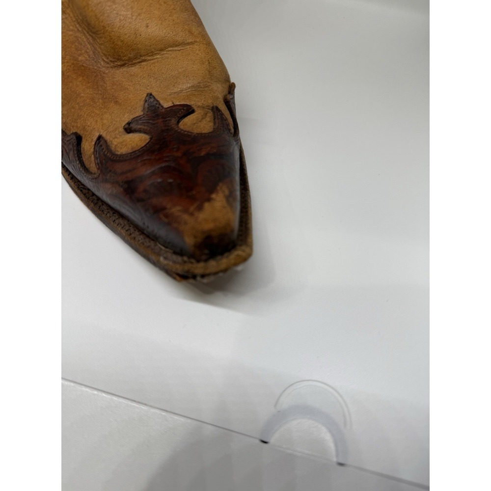 Tony Lama Vintage‎ Western Cowboy Boots Leather Cognac Tan Stitched 9.5B - Picture 7 of 9